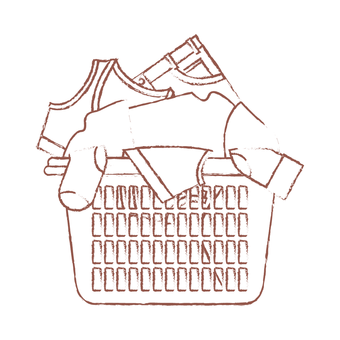 Pictogramme corbeille linge pour l'entretien des vêtements de bébé
